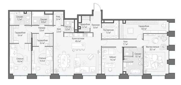 5-комнатная квартира, 219.3 м²