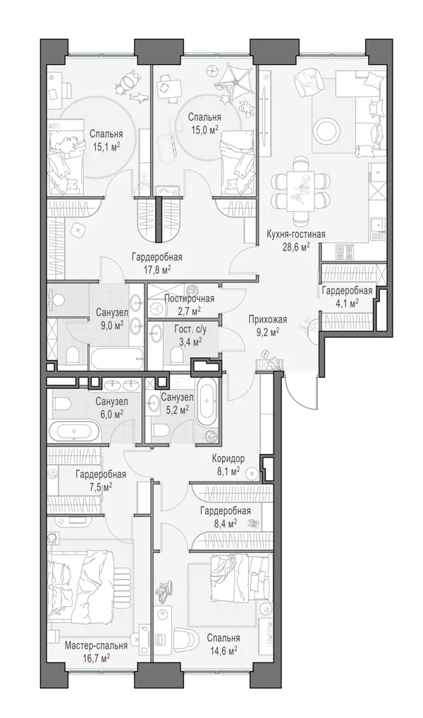 5-комнатная квартира, 173.1 м²