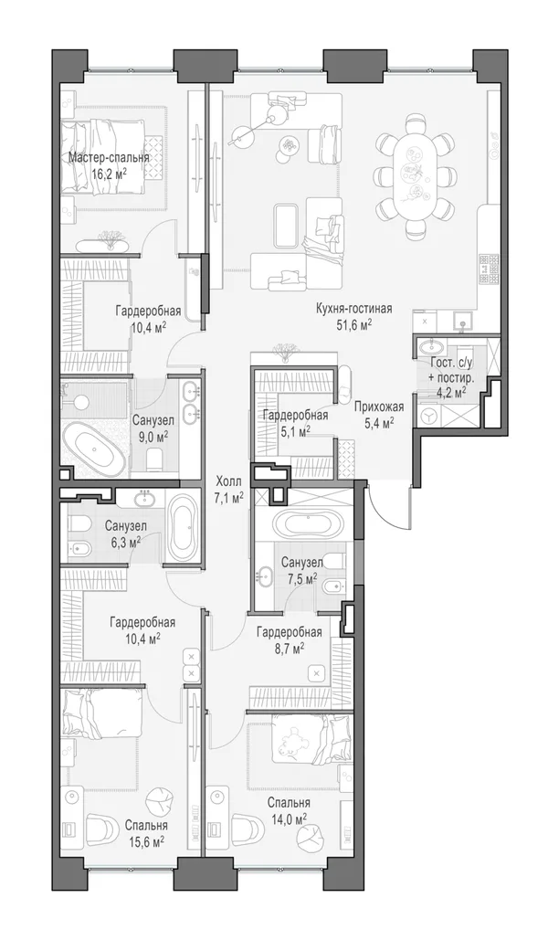 5-комнатная квартира, 172.8 м²