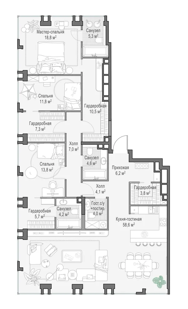 6-комнатная квартира, 167.2 м²