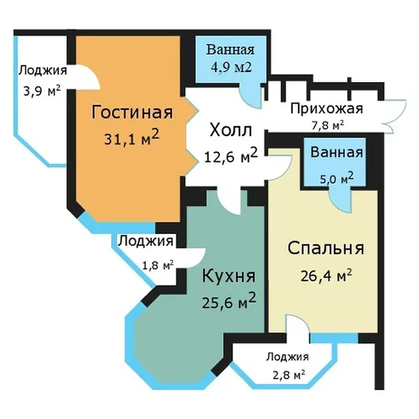 2-комнатная квартира, 113.4 м²