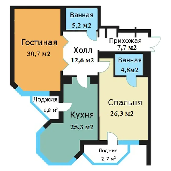 2-комнатная квартира, 112.6 м²