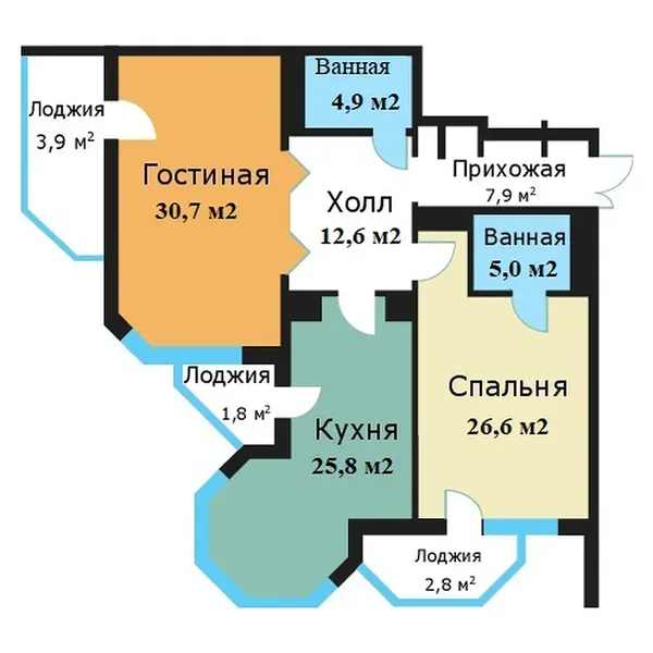 2-комнатная квартира, 113.5 м²