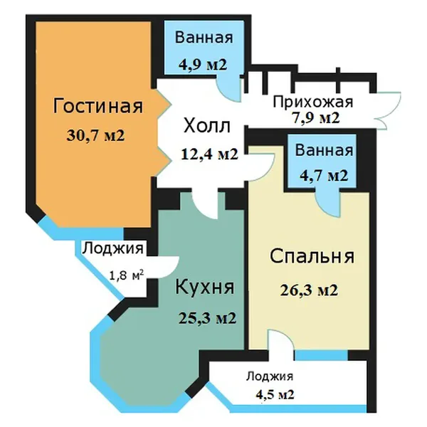 2-комнатная квартира, 112.2 м²