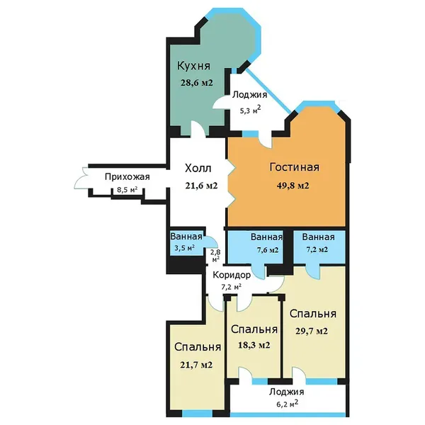 4-комнатная квартира, 206.5 м²