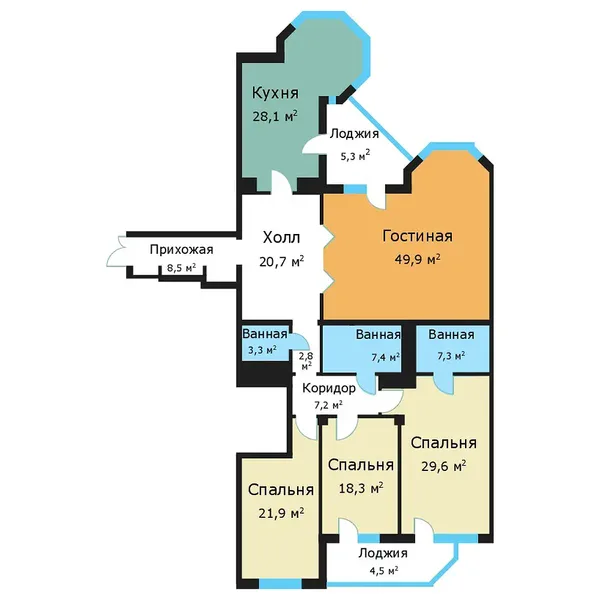 4-комнатная квартира, 205 м²