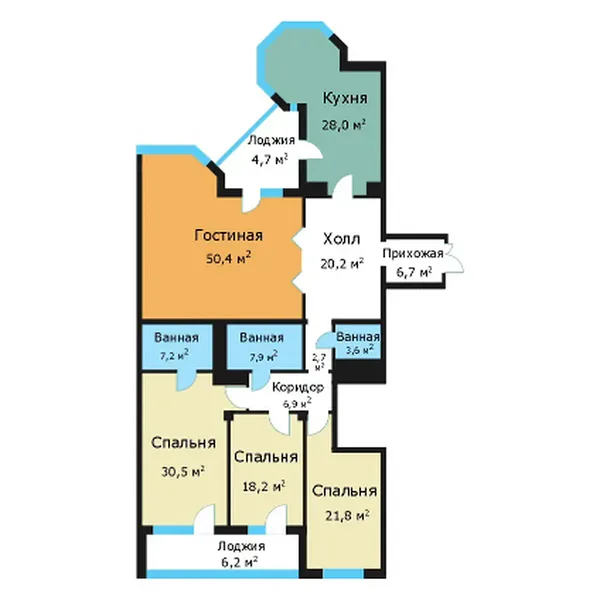 4-комнатная квартира, 204.1 м²