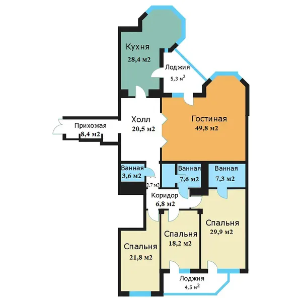 4-комнатная квартира, 205 м²