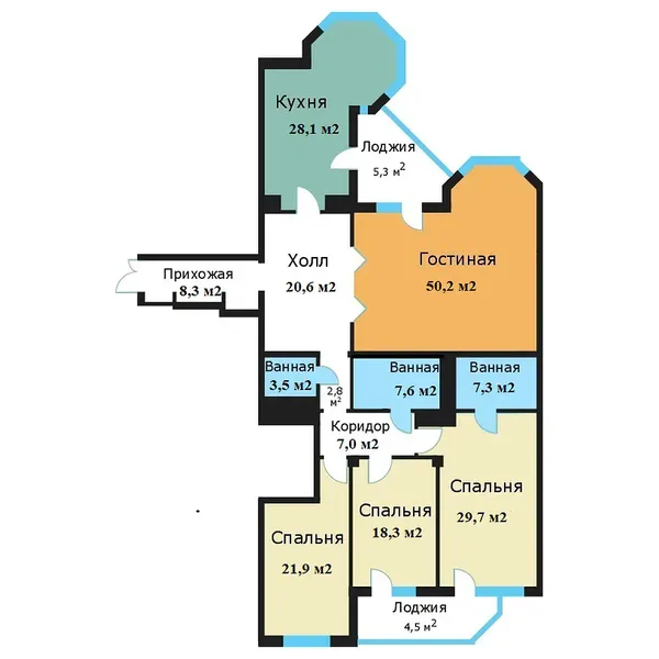 4-комнатная квартира, 205.3 м²