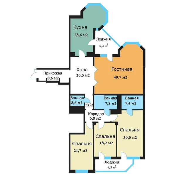 4-комнатная квартира, 205.7 м²