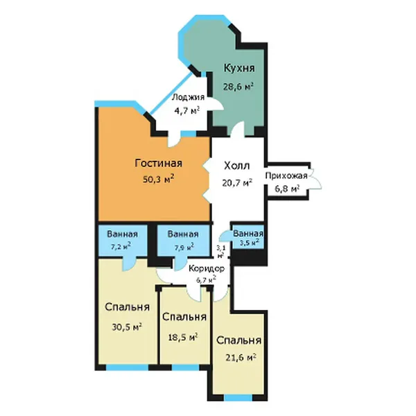 4-комнатная квартира, 205.4 м²