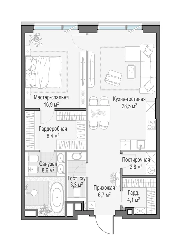 1-комнатная квартира, 79.4 м²
