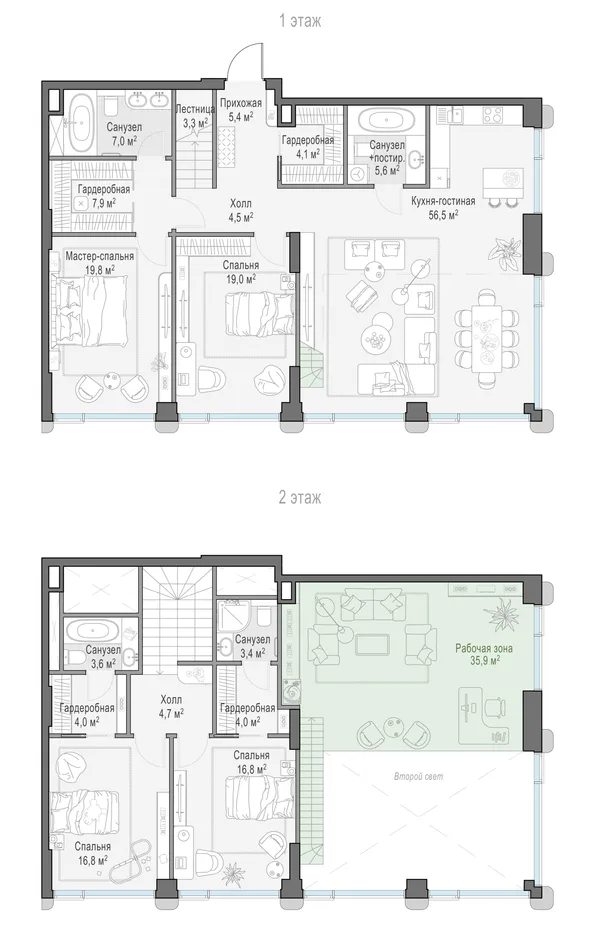 1-комнатная квартира, 133.3 м²