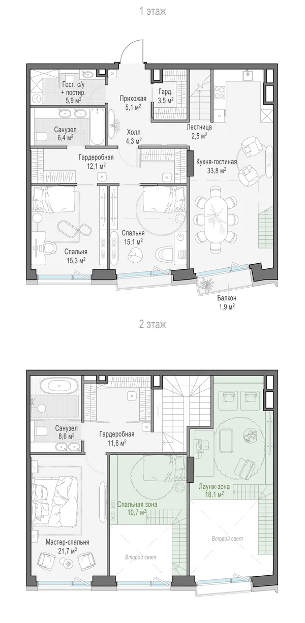 2-комнатная квартира, 105.3 м²