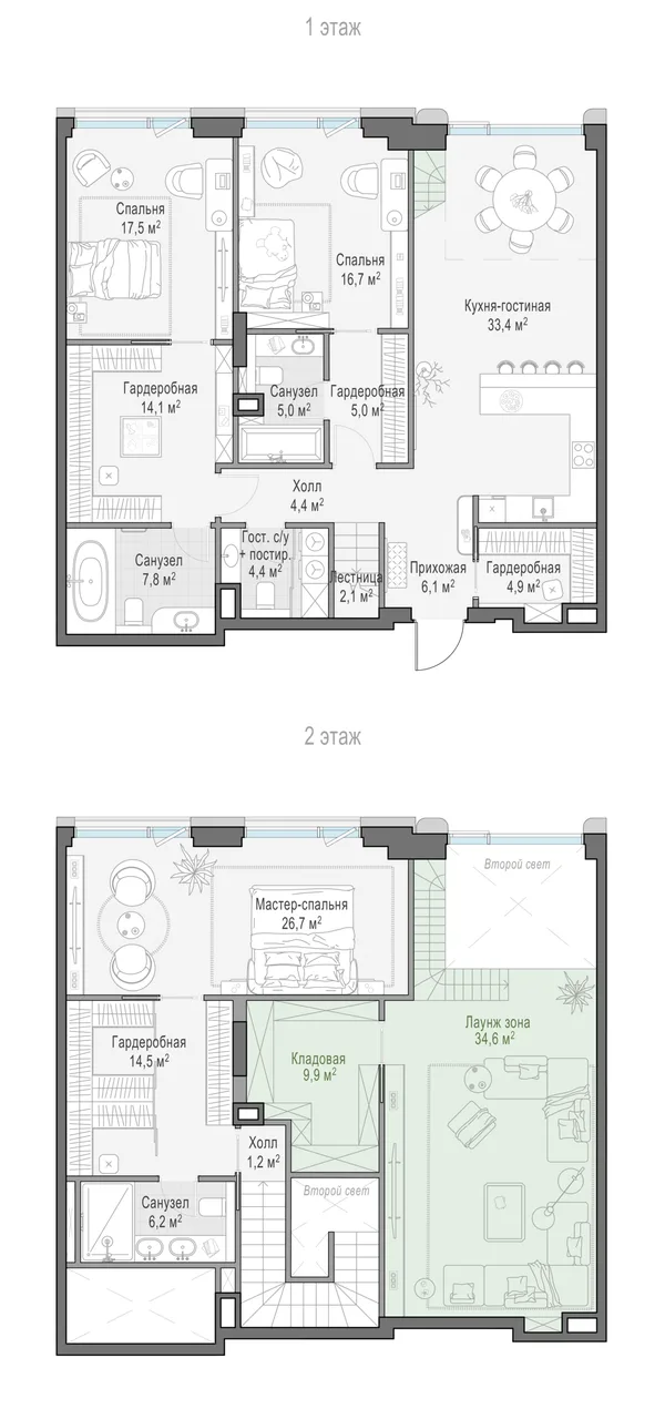 2-комнатная квартира, 121.4 м²