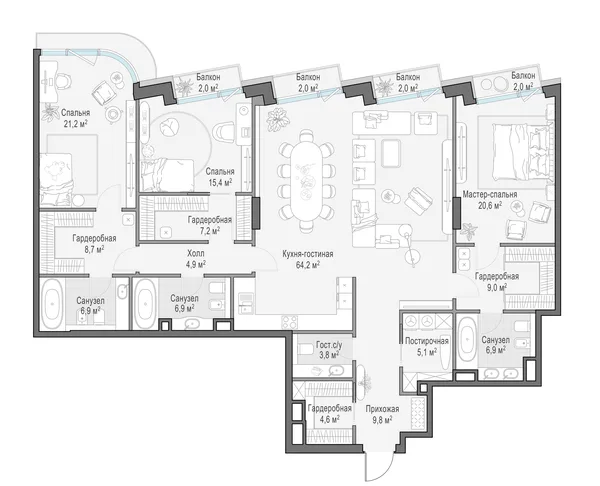3-комнатная квартира, 197.9 м²