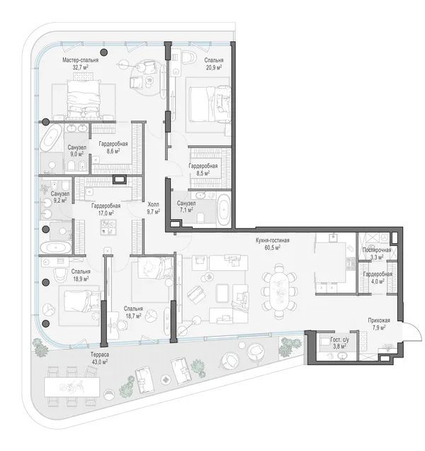 4-комнатная квартира, 253.7 м²