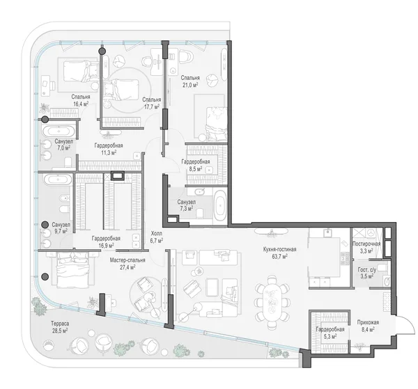 4-комнатная квартира, 241.6 м²