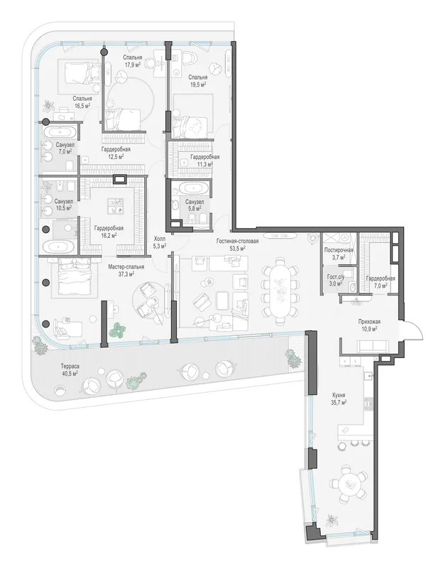 5-комнатная квартира, 285.7 м²
