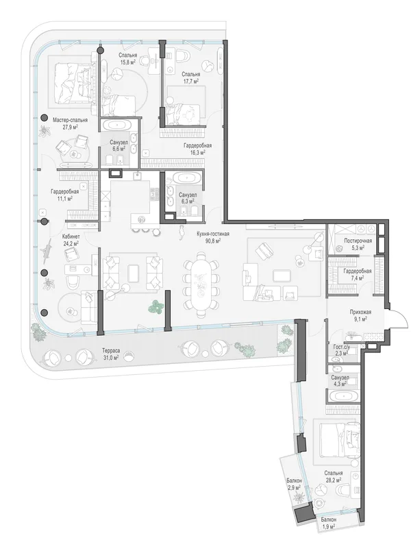 5-комнатная квартира, 282.9 м²
