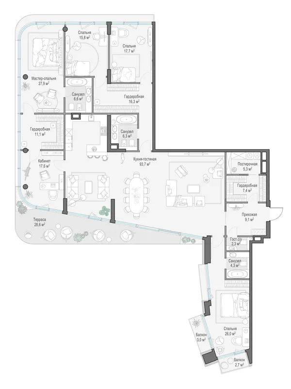 5-комнатная квартира, 276.4 м²