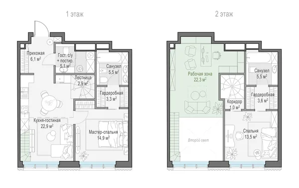 1-комнатная квартира, 60.7 м²
