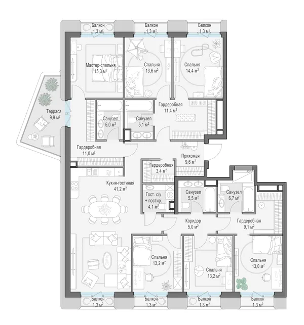 1-комнатная квартира, 205.4 м²