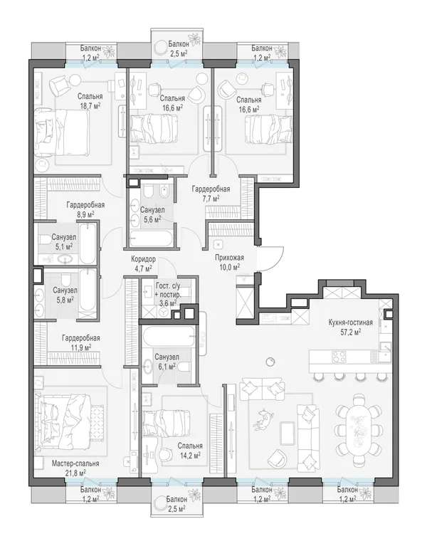 1-комнатная квартира, 215.4 м²