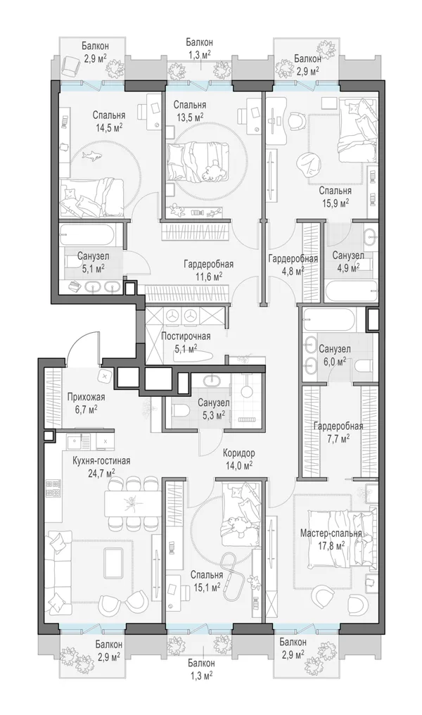 1-комнатная квартира, 179.5 м²