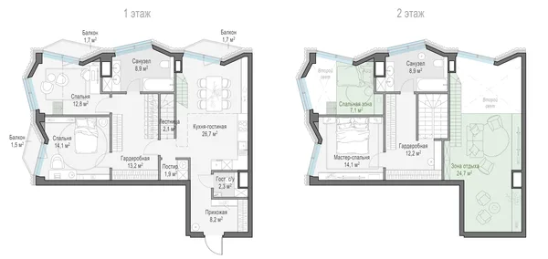 2-комнатная квартира, 89.8 м²