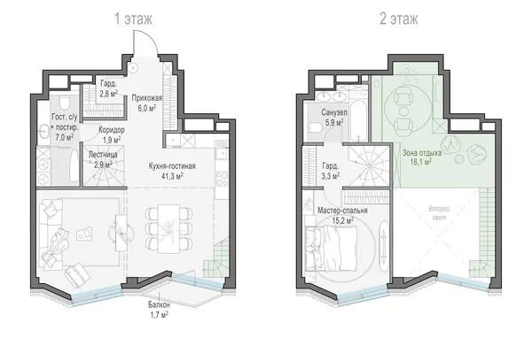 2-комнатная квартира, 61.9 м²