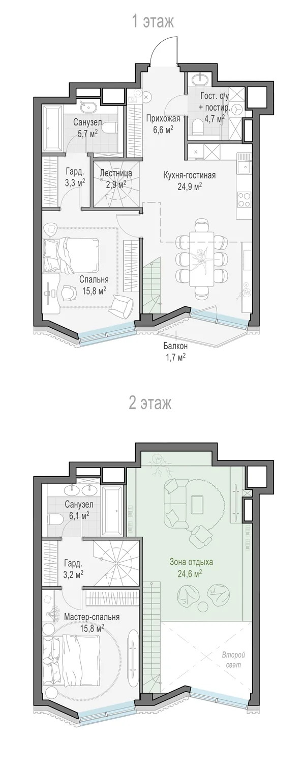 2-комнатная квартира, 64.6 м²