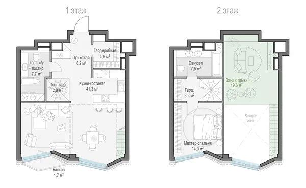 2-комнатная квартира, 63.5 м²
