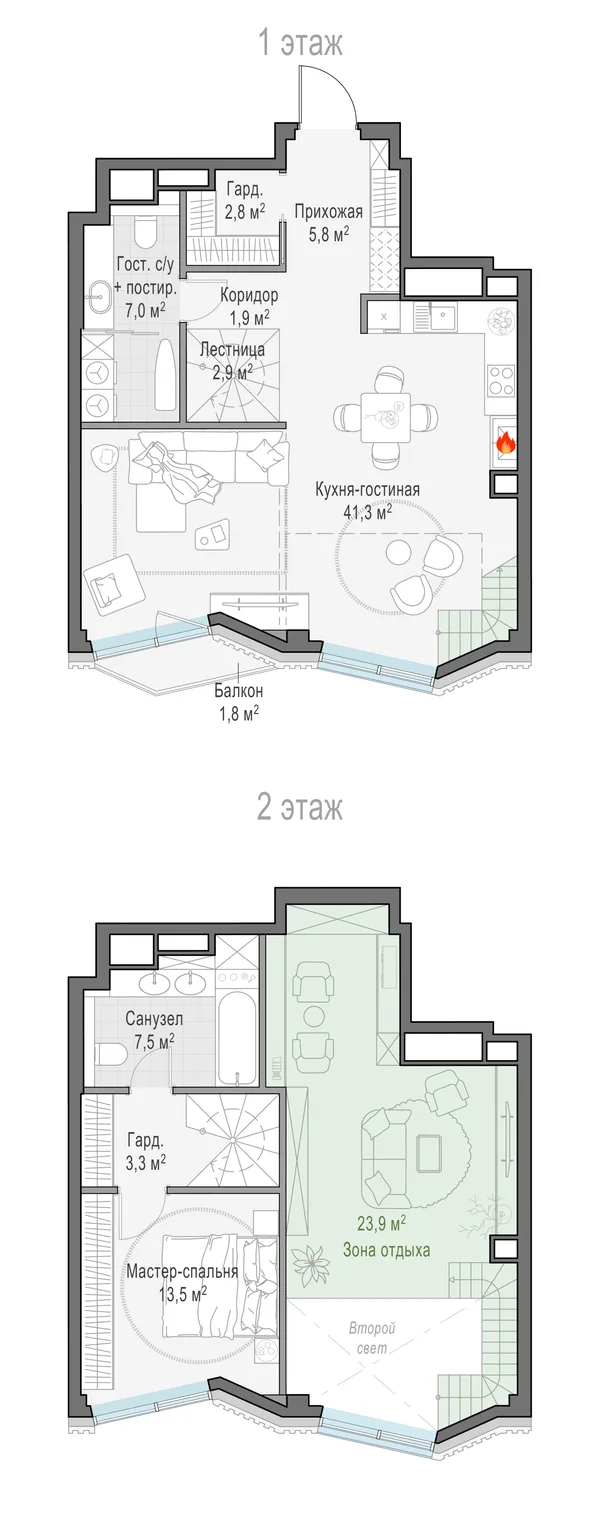 2-комнатная квартира, 60.6 м²