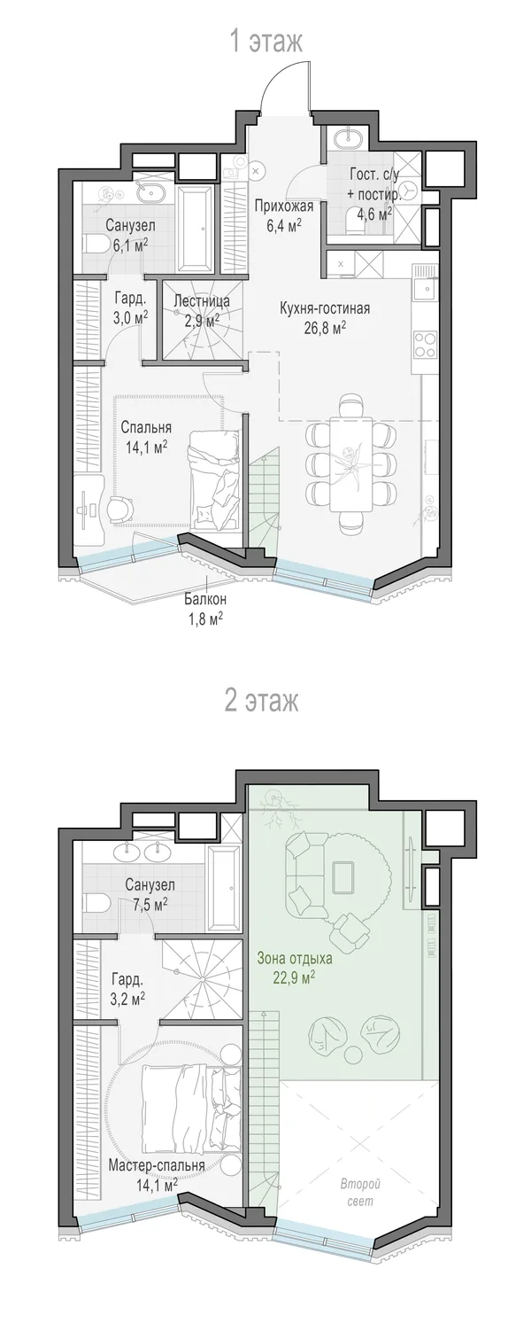 2-комнатная квартира, 63.5 м²