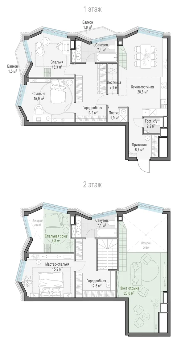 2-комнатная квартира, 90.2 м²