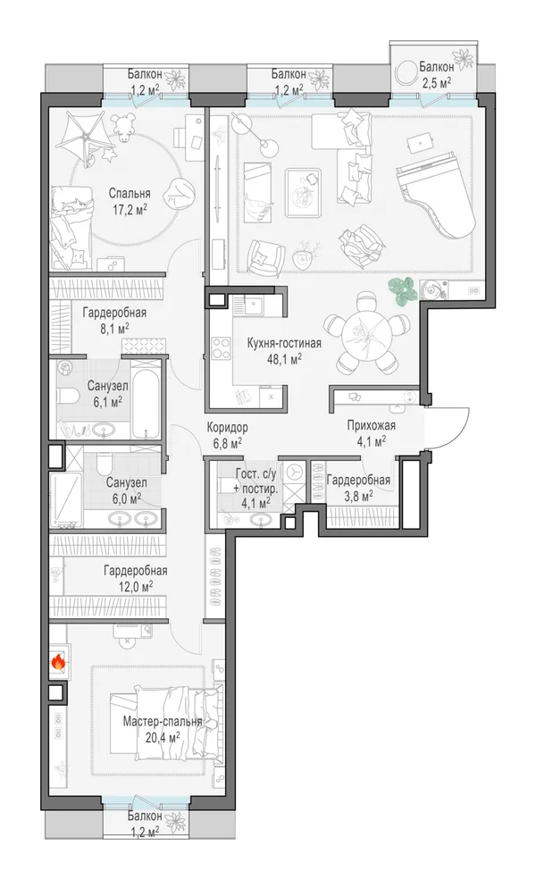 3-комнатная квартира, 138.3 м²