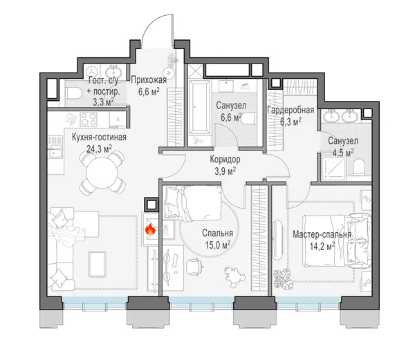 3-комнатная квартира, 84.7 м²