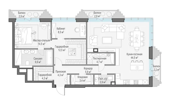 3-комнатная квартира, 117.4 м²