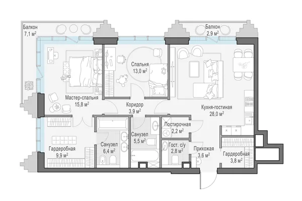 3-комнатная квартира, 98.1 м²