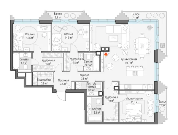 3-комнатная квартира, 146 м²