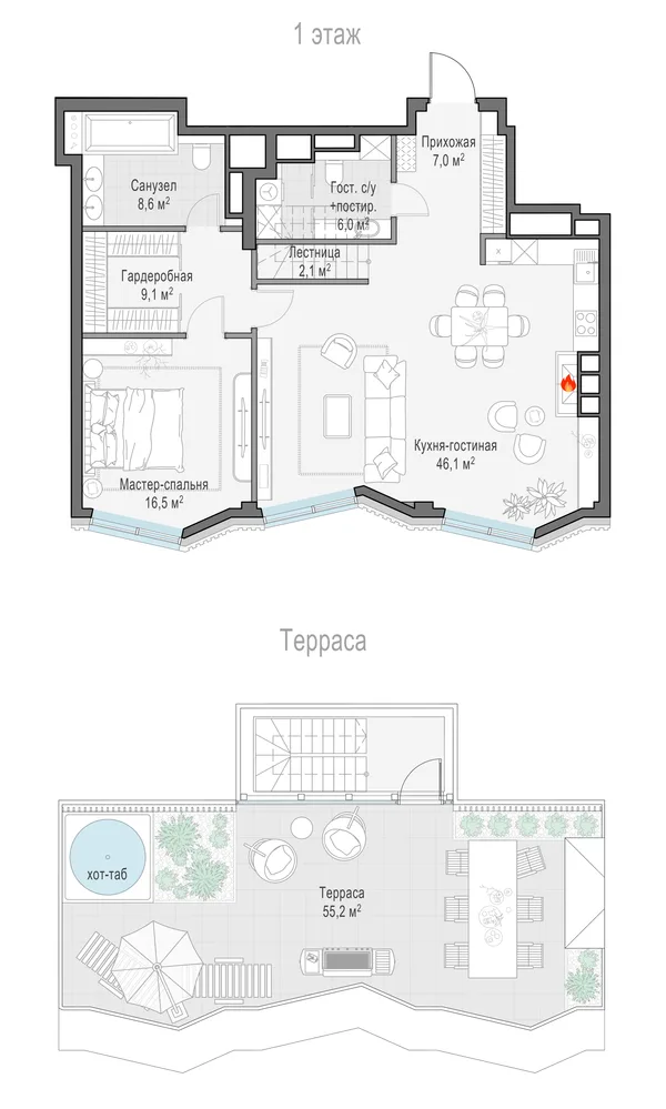 3-комнатный пентхаус, 94.8 м²