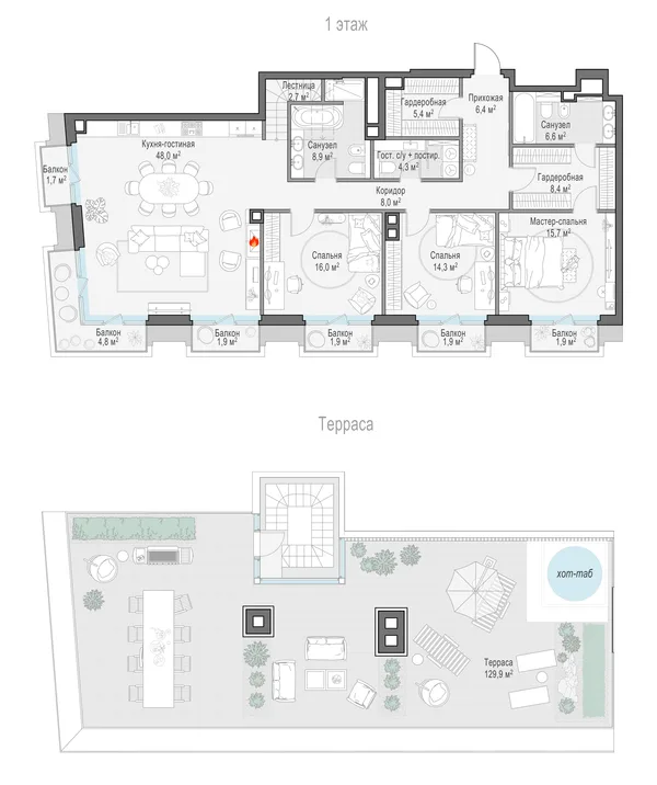 4-комнатный пентхаус, 151.8 м²