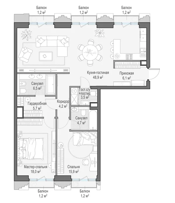 4-комнатная квартира, 114.7 м²