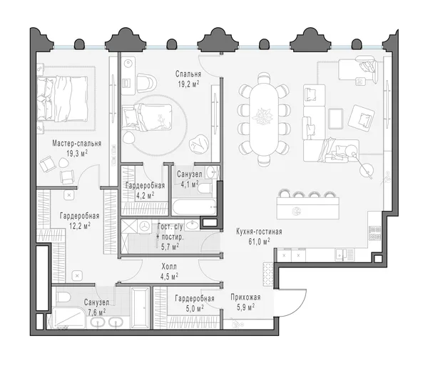 2-комнатная квартира, 148.7 м²
