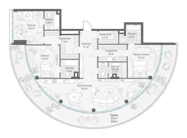 3-комнатная квартира, 172.6 м²