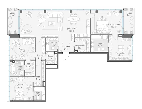 3-комнатная квартира, 199.2 м²