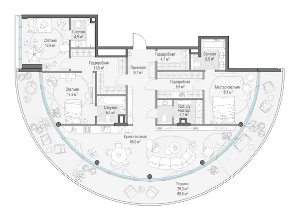 3-комнатная квартира, 172.7 м²