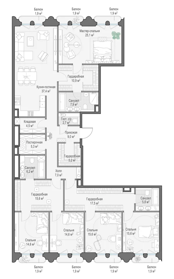 3-комнатная квартира, 227.8 м²