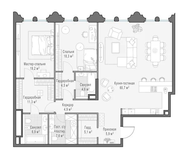 3-комнатная квартира, 146.8 м²